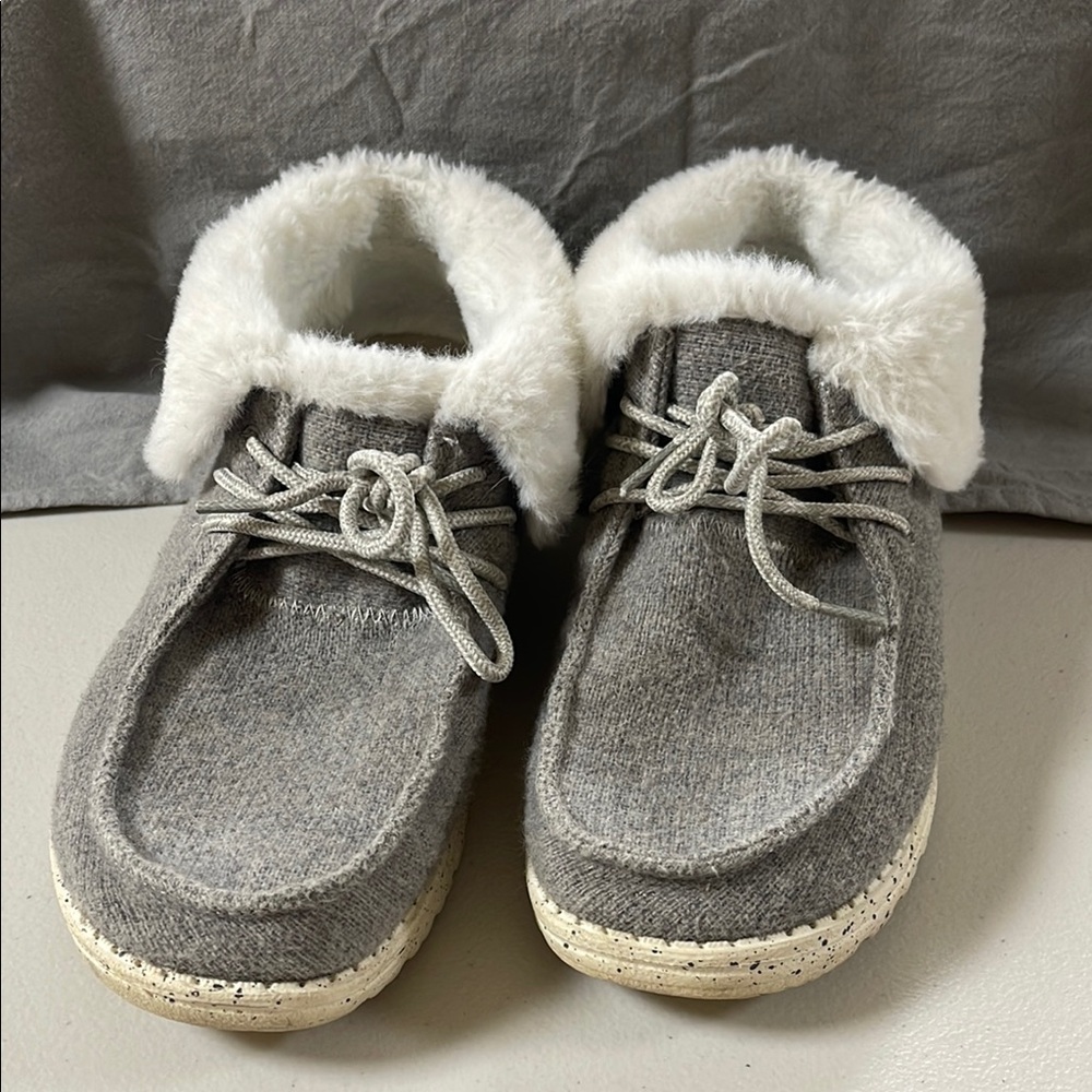 Hey Dude Gray Moccasin with White Fur Lining